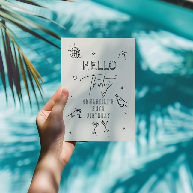 Vita drycker från hand plockade 30års födelsedag p inbjudningar (Skapare uppladdad)