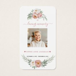Vita Dusty Ro Blommigt Photo Funeral Prayer Visitkort