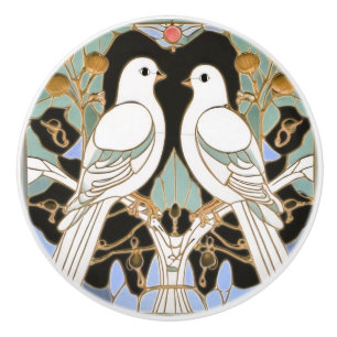 Vita duvfåglar Art nouveau Doves Bird Art Deco Knopp