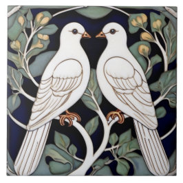 Vita duvor Fåglar Art nouveau Dove Bird Art Deco Kakelplatta