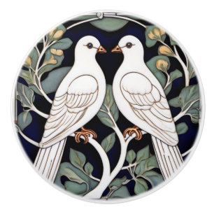 Vita duvor Fåglar Art nouveau Dove Bird Art Deco Knopp