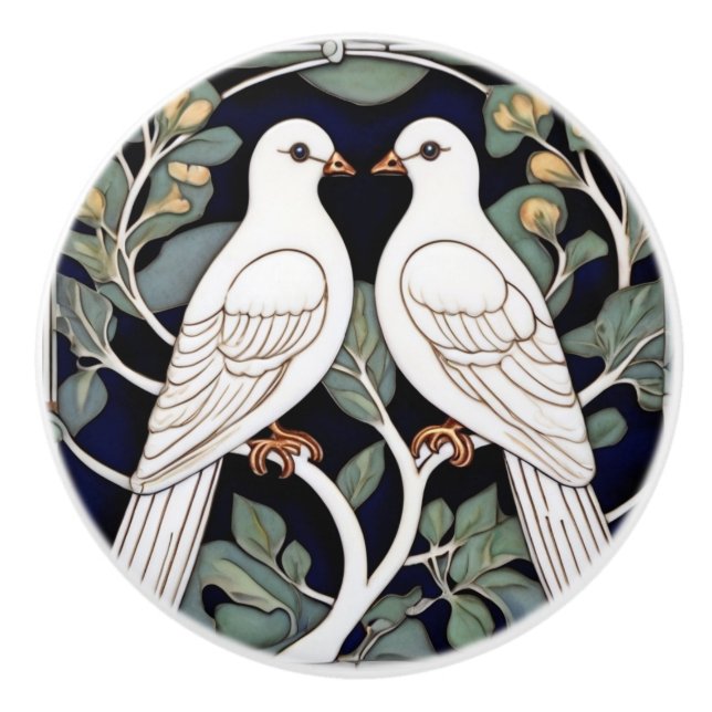 Vita duvor Fåglar Art nouveau Dove Bird Art Deco Knopp (Framsidan)