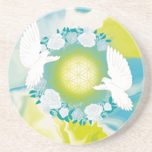 Vita duvor Flower of Life Sacred Geometry Underlägg (Framsidan)