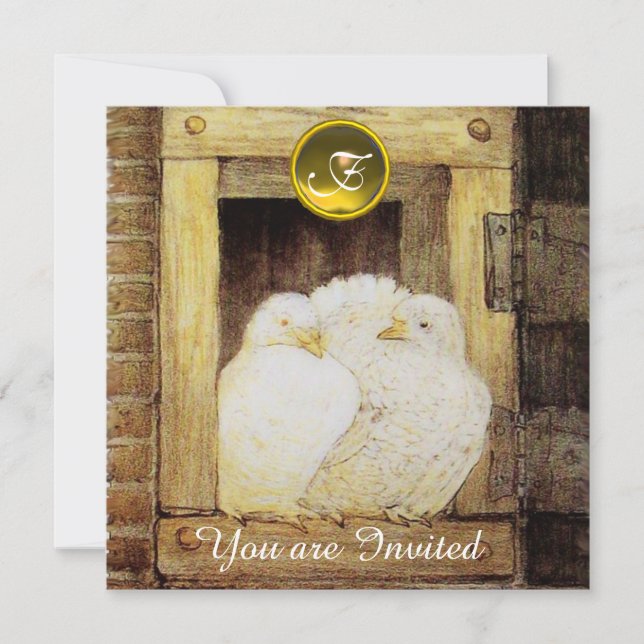 VITA DUVOR I FÖNSTER BRUN GUL BRÖLLLOPSFEST INBJUDNINGAR (Framsida)