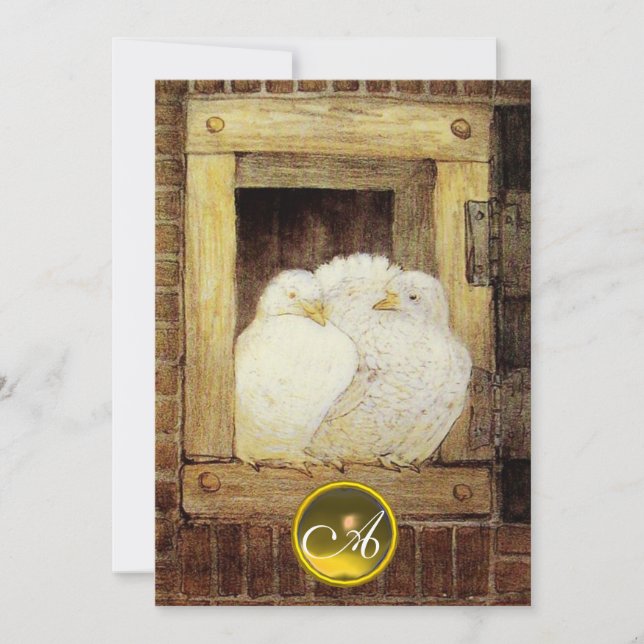 VITA DUVOR I FÖNSTER,BRYLLUPS- MONOGRAM,Brun Inbjudningar (Framsida)