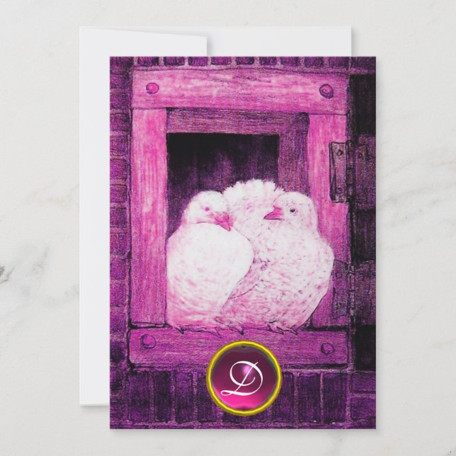 VITA DUVOR I ROSA LILA FÖNSTER BRÖLLOPSMONOGRAM INBJUDNINGAR (Framsida)