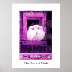 VITA DUVOR VID FÖNSTER, rosa lila violett Poster
