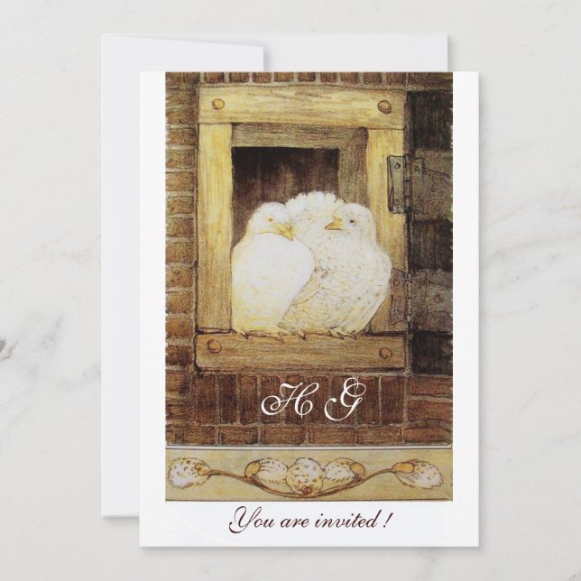 VITA DUVOR VID FÖNSTRET monogram, brun gul Inbjudningar (Framsida)