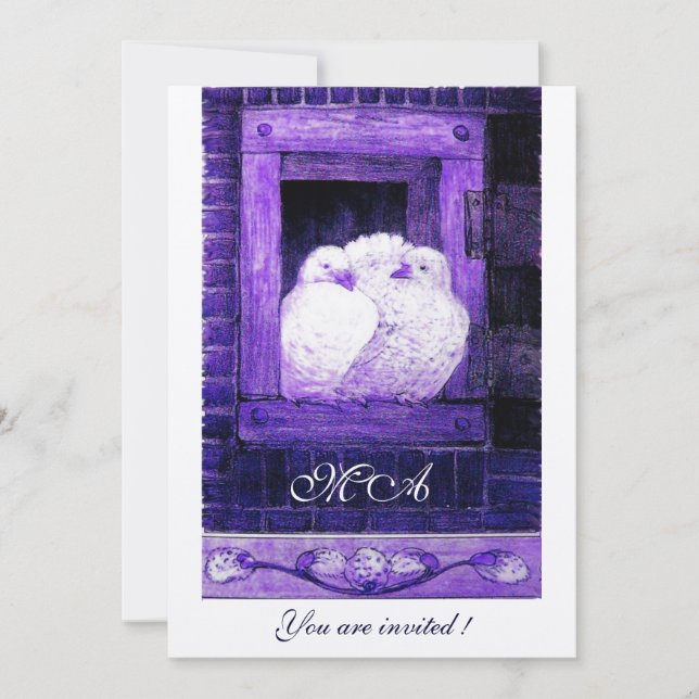 VITA DUVOR VID FÖNSTRET monogram, champagne Inbjudningar (Framsida)