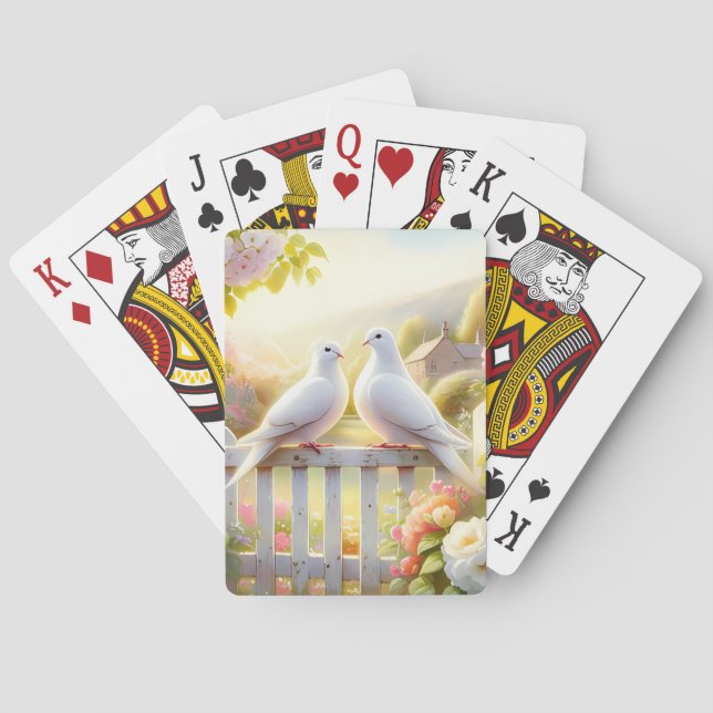 Vita duvors stuga trädgård casinokort (Baksidan)
