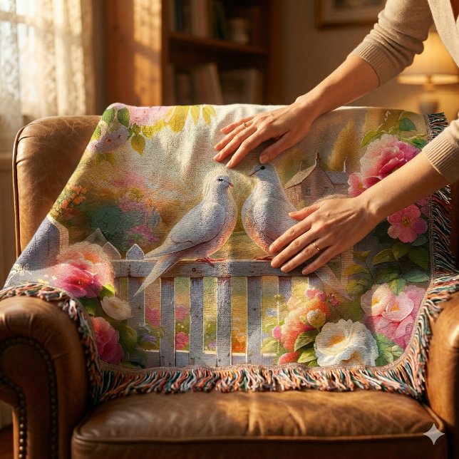 Vita Duvors Trädgård Filt (White Doves Cottage Garden Throw Blanket )