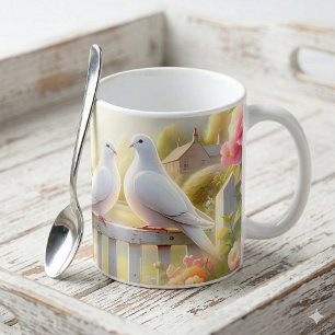 Vita duvors trädgård kaffemugg