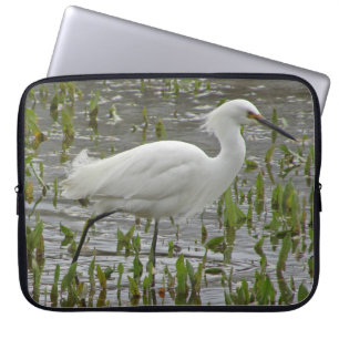 Vita Egret Photo Grönt Vatten Plants Sjö Bird Laptop Fodral