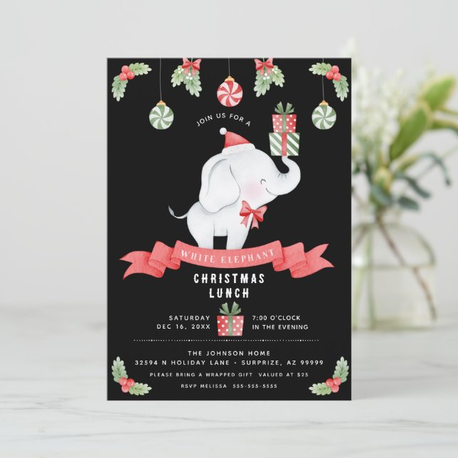 Vita elefantens jul lunch presentutbyte inbjudningar (Stående Fram)