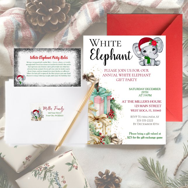 Vita elefantens julfest  inbjudningar (Skapare uppladdad)