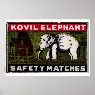 Vita elefanttemplet Matchbox konsttryck, indisk Poster