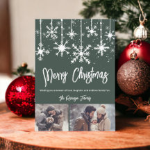 Vita elegant grönt god jul 2-foton i  snö