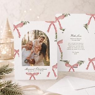 Vita Eleganta Traditionella & Priddy Röda Bågar Gr Julkort