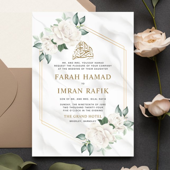 Vita Elfenbenskusten Blommigt Ram islamisk muslims Inbjudningar (Skapare uppladdad)
