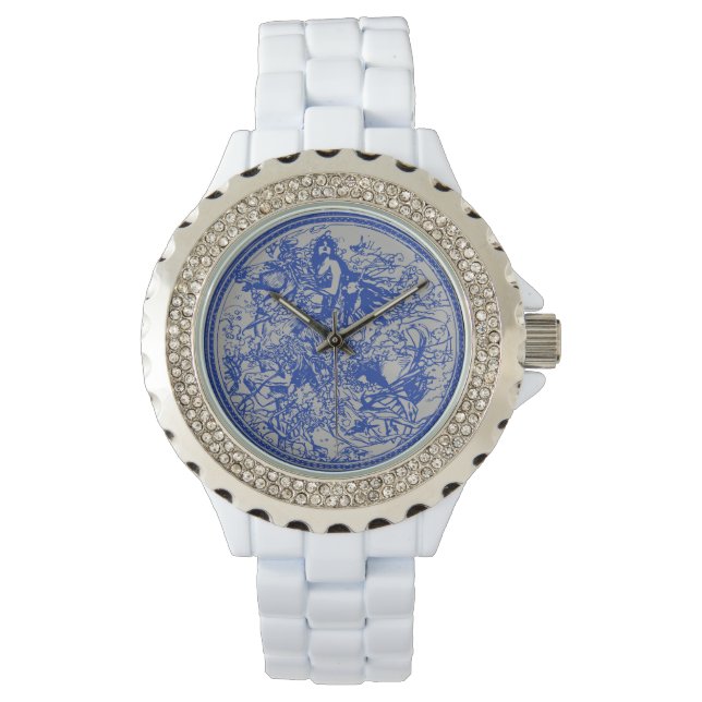 Vita Enamel Girls, damernas horse Rider White Enam Armbandsur (Framsida)