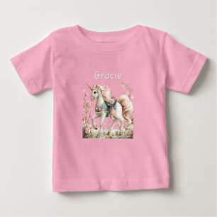 Vita enhörningsrosor Guldhorn Hov Blått sadel T Shirt