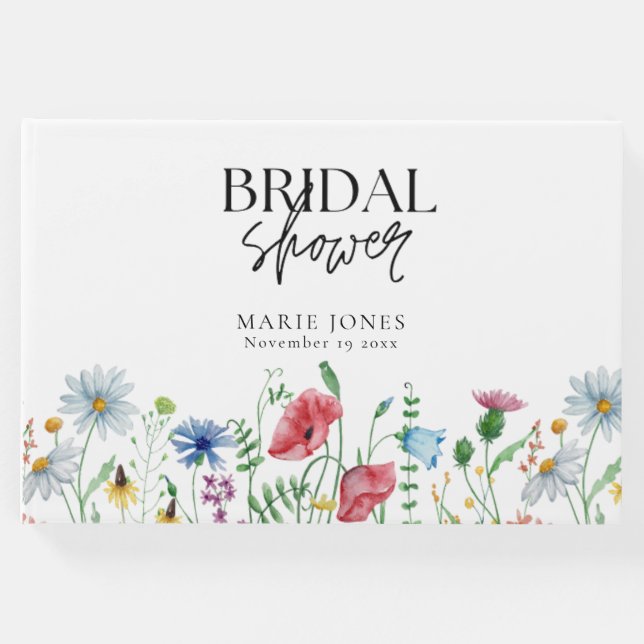 Vita estetiska vildblommor bröllopsfest  gästböcker (Framsida)