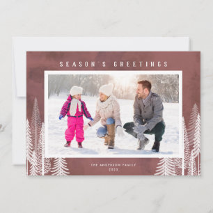 Vita Evergreen Träd Season Greetings Photo Julkort