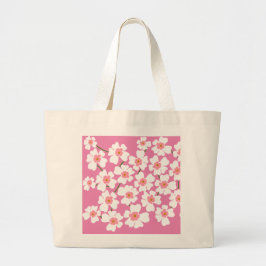 Vita Fantasy Flowers Mönster Rosa Jumbo Tygkasse