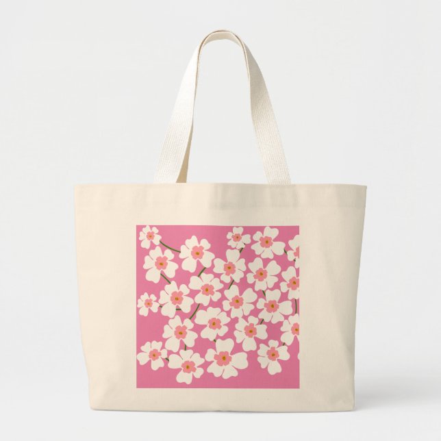 Vita Fantasy Flowers Mönster Rosa Jumbo Tygkasse (Framsidan)
