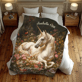 Vita Fantasy Forest Unicorn Lay i Flowers Fleecefilt