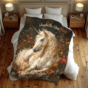 Vita Fantasy Forest Unicorn Lay i Flowers Fleecefilt