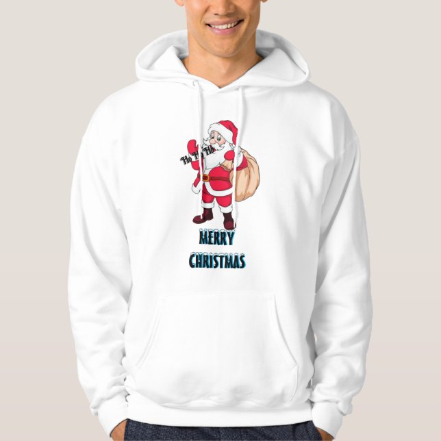 Vita färg Santaclose-julskjortor Hoodie (Framsida)
