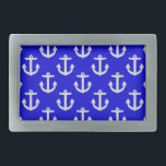 Vita fästpunkter på blå bakgrund<br><div class="desc">Vita nautiska ankare på blå bakgrund. Nautisk deka mönster.</div>