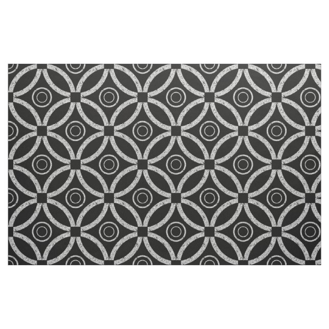 Vita Faux Glitter Geometric Mönster på svart Tyg (Fat Quarter)