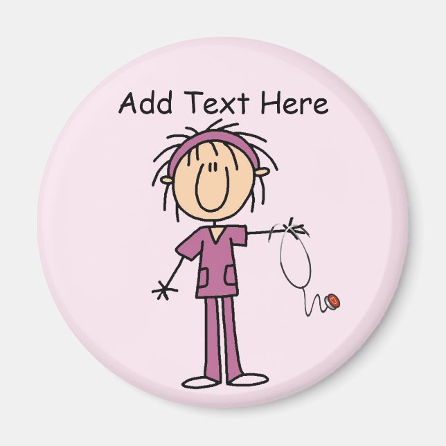Vita female Stick figur Nurse T-shirts och Gift Magnet (Framsidan)