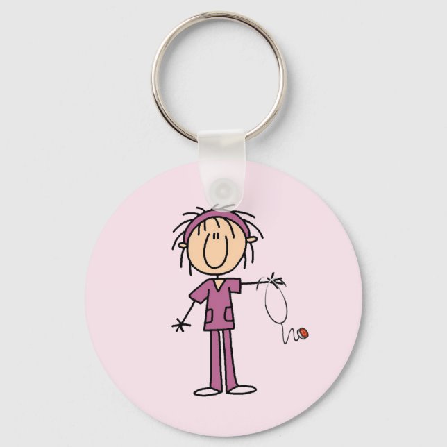Vita female Stick figur Nurse T-shirts och Gift Nyckelring (Framsida)