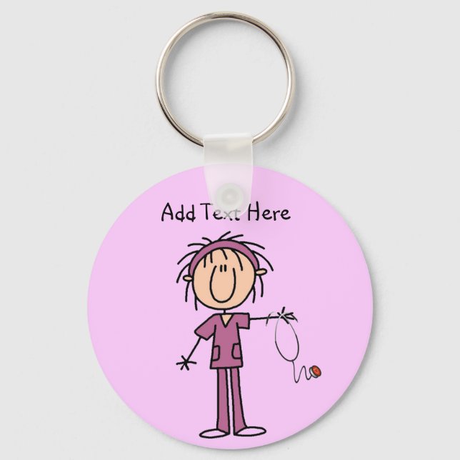 Vita female Stick figur Nurse T-shirts och Gift Nyckelring (Framsida)
