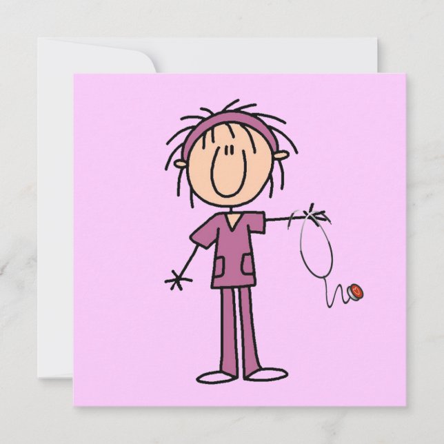 Vita female Stick figur Nurse T-shirts och present (Framsida)