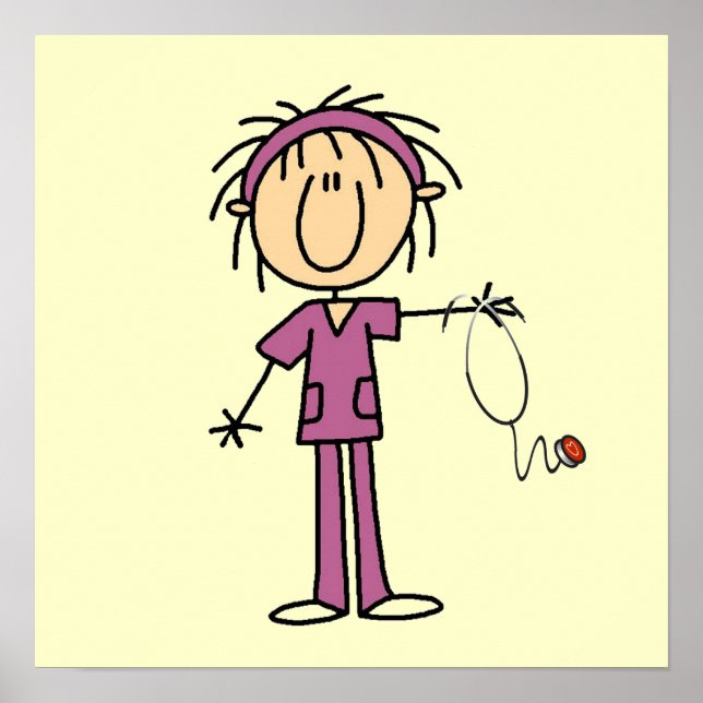 Vita female Stick figur Nurse T-shirts och present Poster (Framsidan)