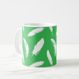 Vita fjädrar på Light Jade Grönt Kaffemugg