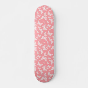 Vita fjärilar på Rosa Mini Skateboard Bräda 18,5 Cm