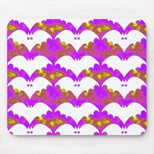 Vita fladdermöss och slingor rosa gult musmatta (Framsidan)