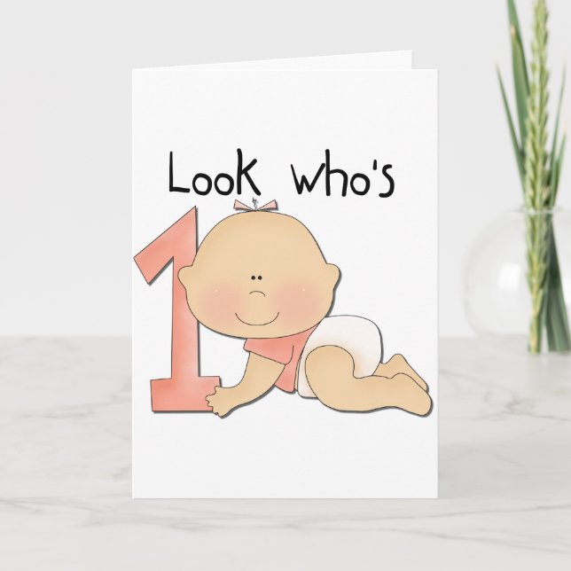 Vita Flicka 1:a födelsedag Tshirts och gåvor Kort (Framsida)