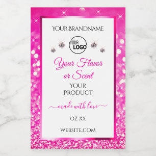 Vita flickiga rosa glitter produktetikett logotyp mat etikett