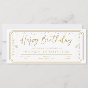 Vita födelsedag Babysit Gift Voucher-kort Inbjudningar