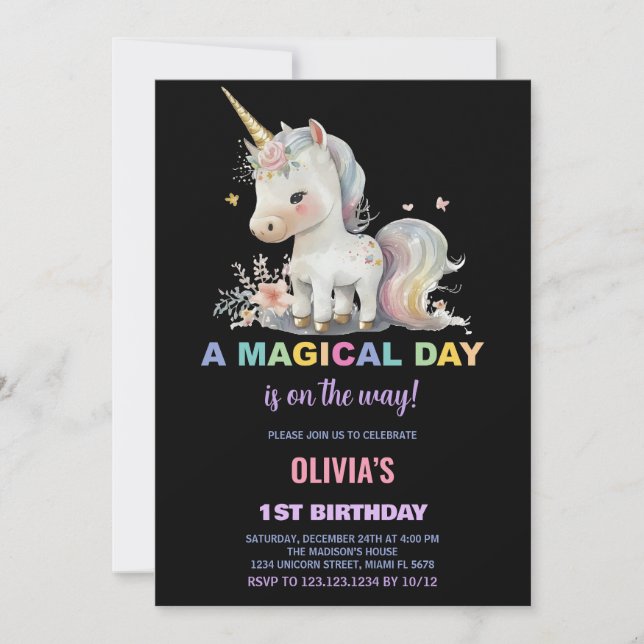 Vita födelsedagsinbjudningar till Unicorn Inbjudningar (Framsida)