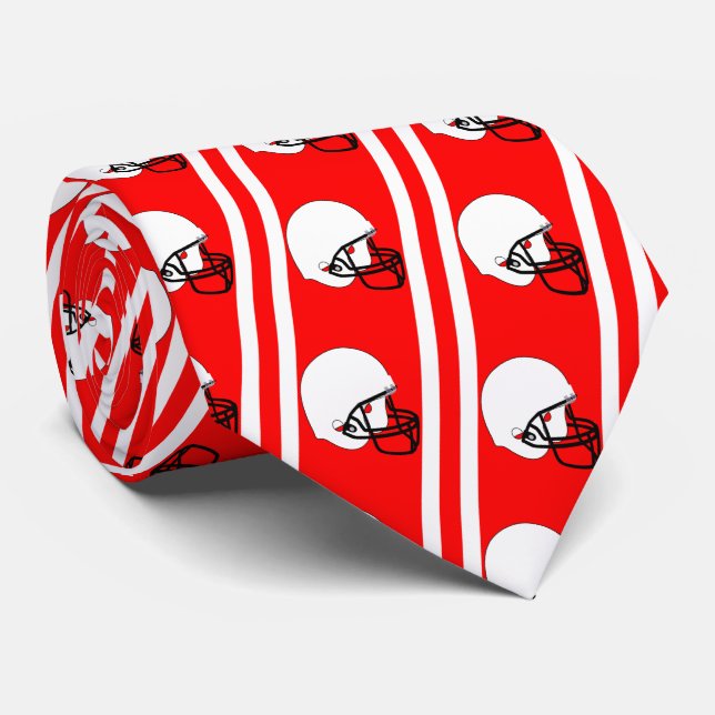 Vita fotboll Helmet på Red Necktie Slips (Rullad)