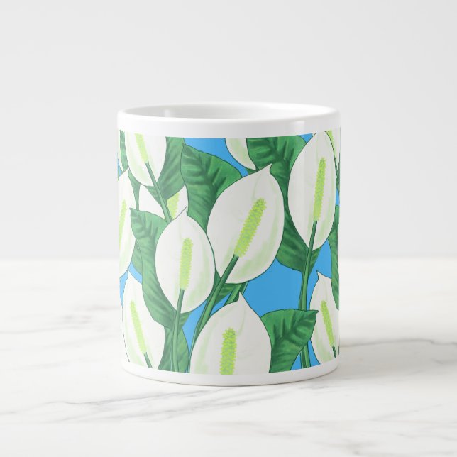 Vita freden lever på blekens blå bakgrund jumbo mugg (Framsidan)