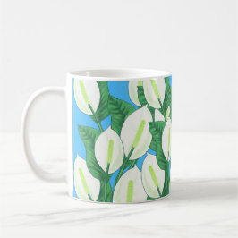 Vita freden lever på blekens blå bakgrund kaffemugg