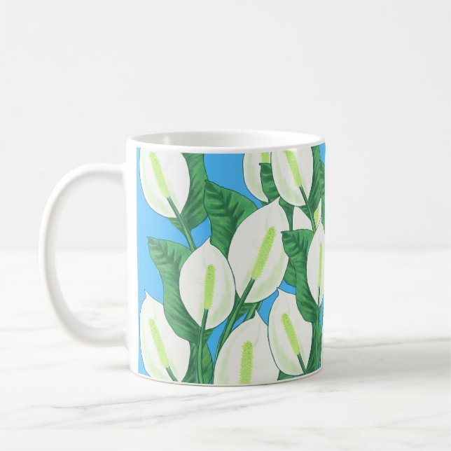 Vita freden lever på blekens blå bakgrund kaffemugg (Vänster)